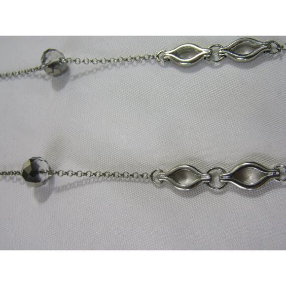 Gray Hematite Glass Crystal Silver Tone Necklace 32" Cottagecore Y2K Long Chain - Picture 7 of 8